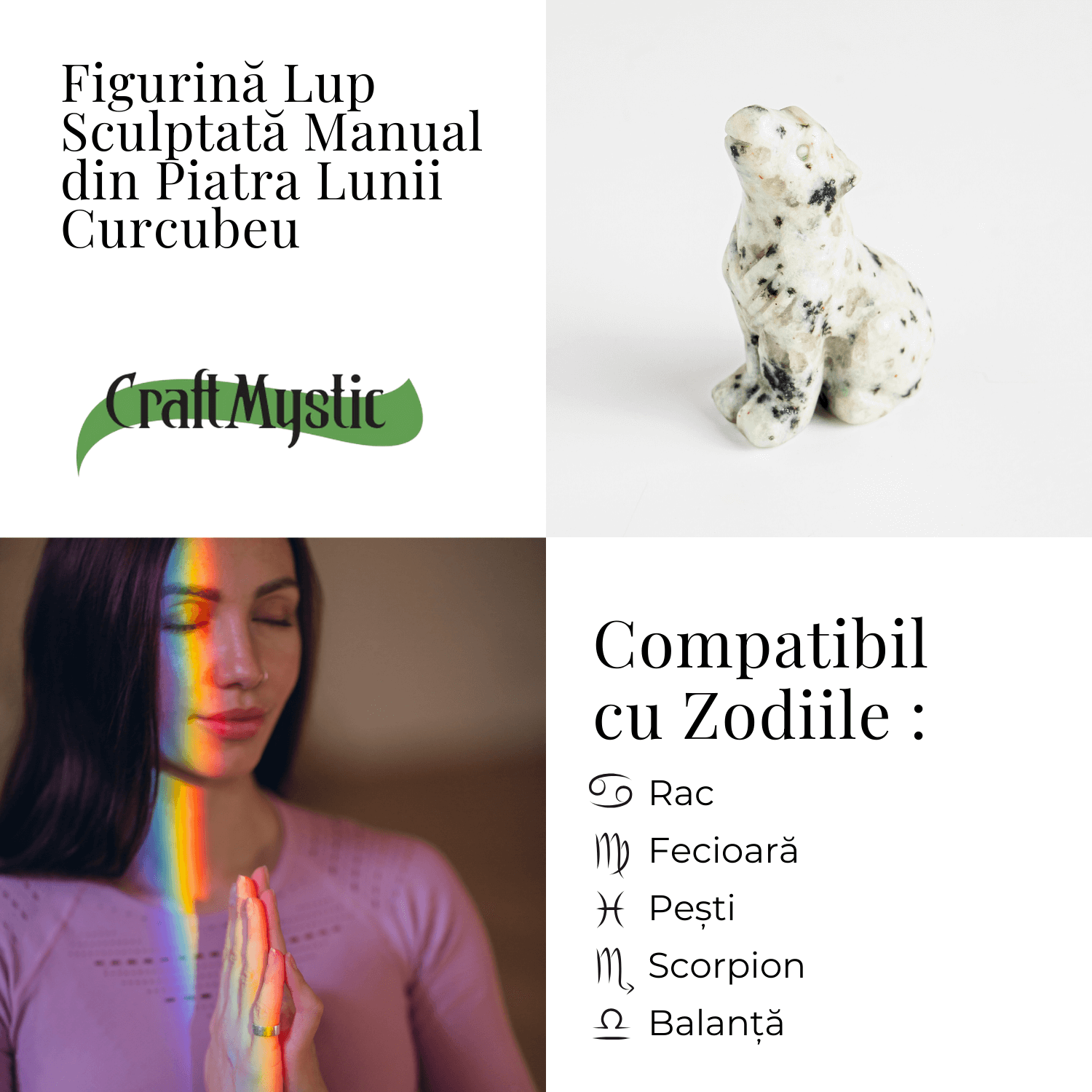 Figurina Lup din Piatra Lunii Curcubeu