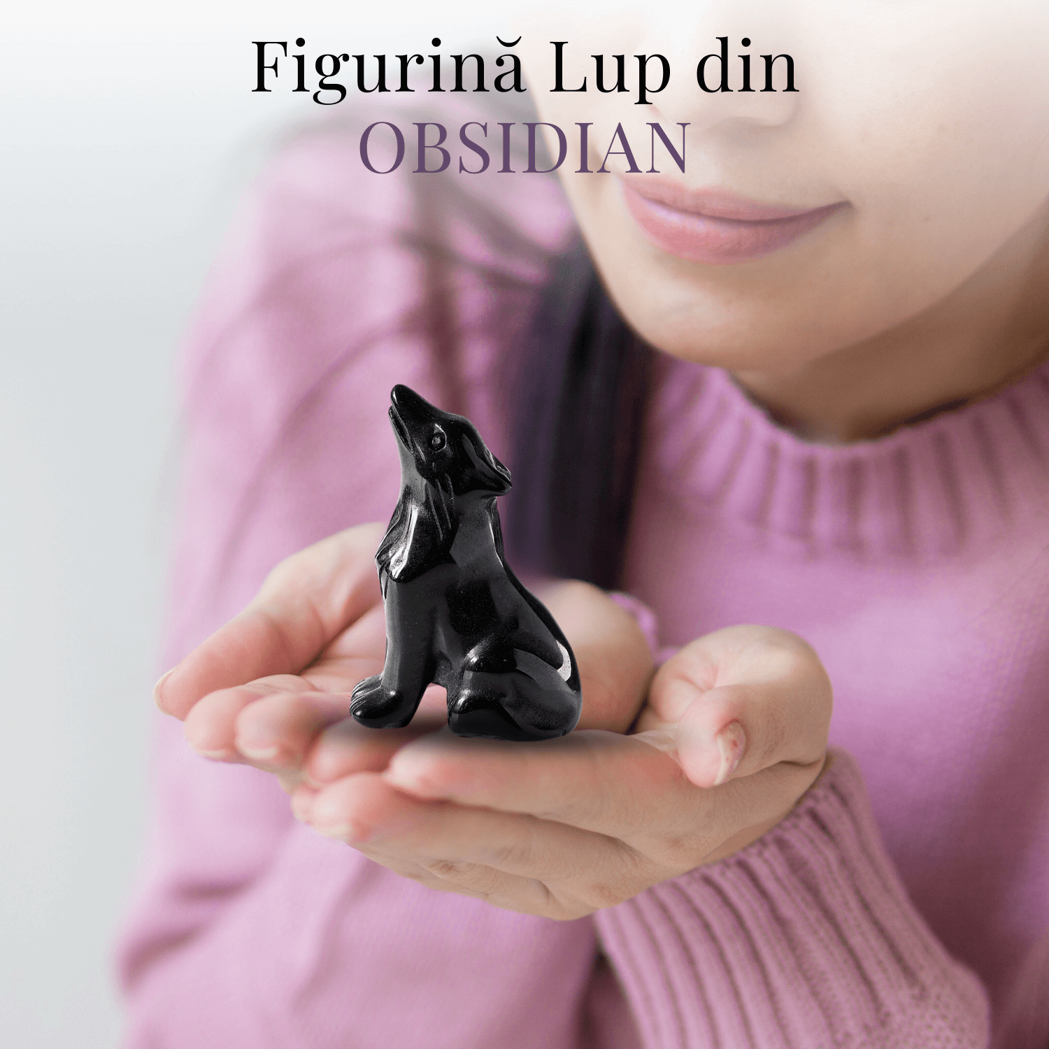 Figurina Lup din Obsidian Natural, 5 cm
