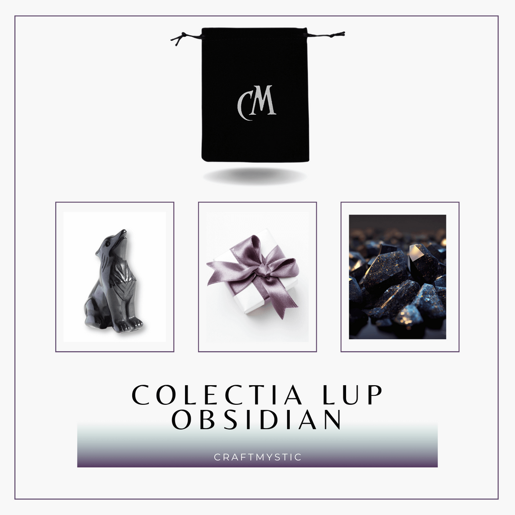 Figurina Lup din Obsidian Natural, 5 cm