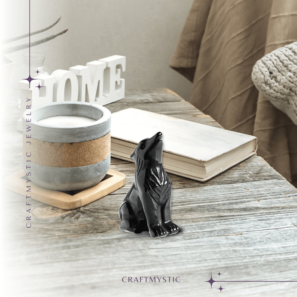 Figurina Lup din Obsidian Natural, 5 cm