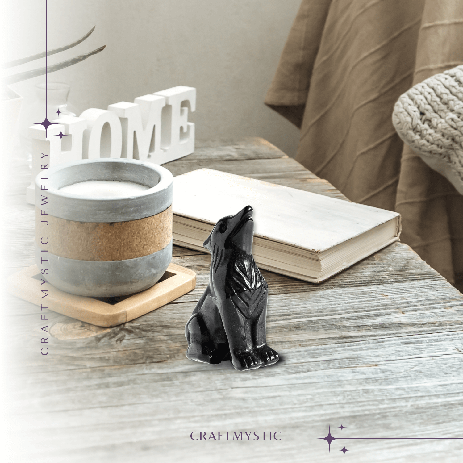 Figurina Lup din Obsidian Natural, 5 cm