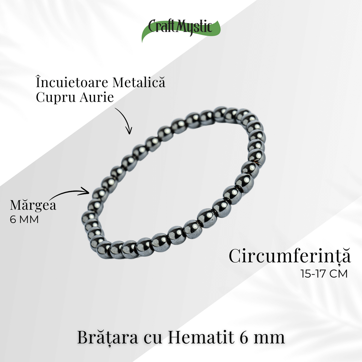 Putere si claritate – Bratara elastica cu pietre de hematit 6 mm