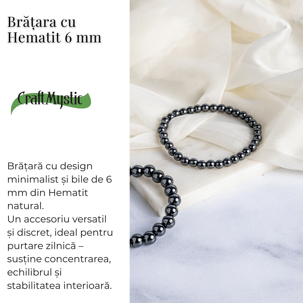 Putere si claritate – Bratara elastica cu pietre de hematit 6 mm