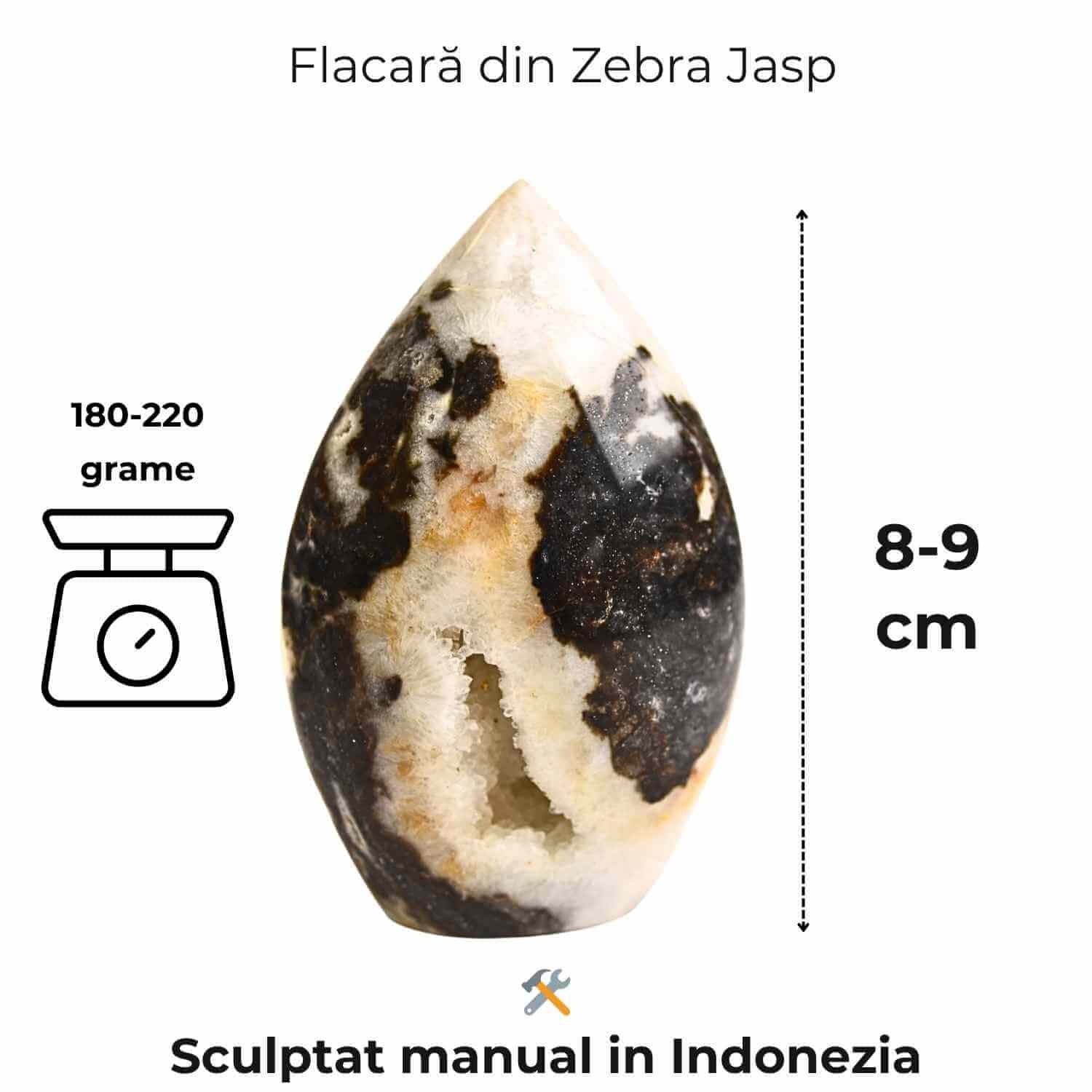 Flacara echilibrului – Zebra Jasp Indonezian pentru Claritate si Stabilitate 8-9 cm