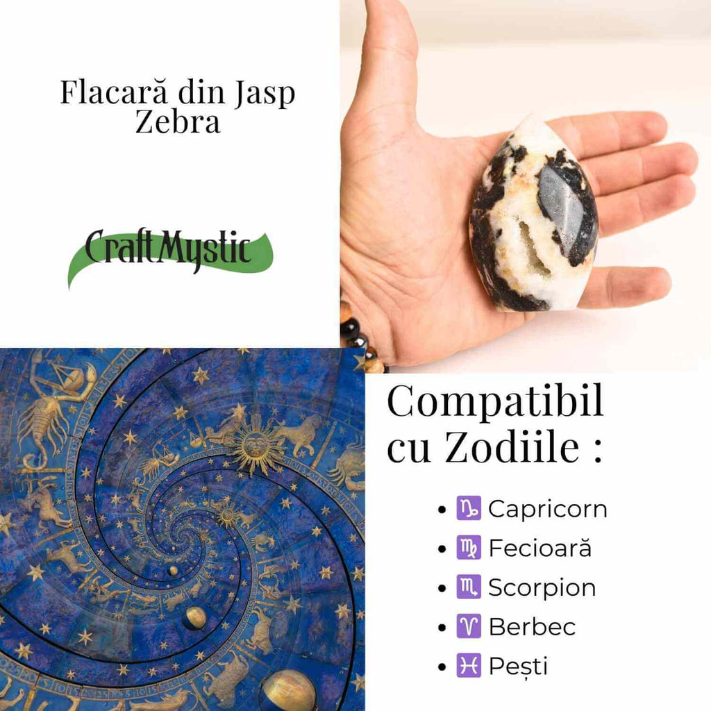 Flacara echilibrului – Zebra Jasp Indonezian pentru Claritate si Stabilitate 8-9 cm