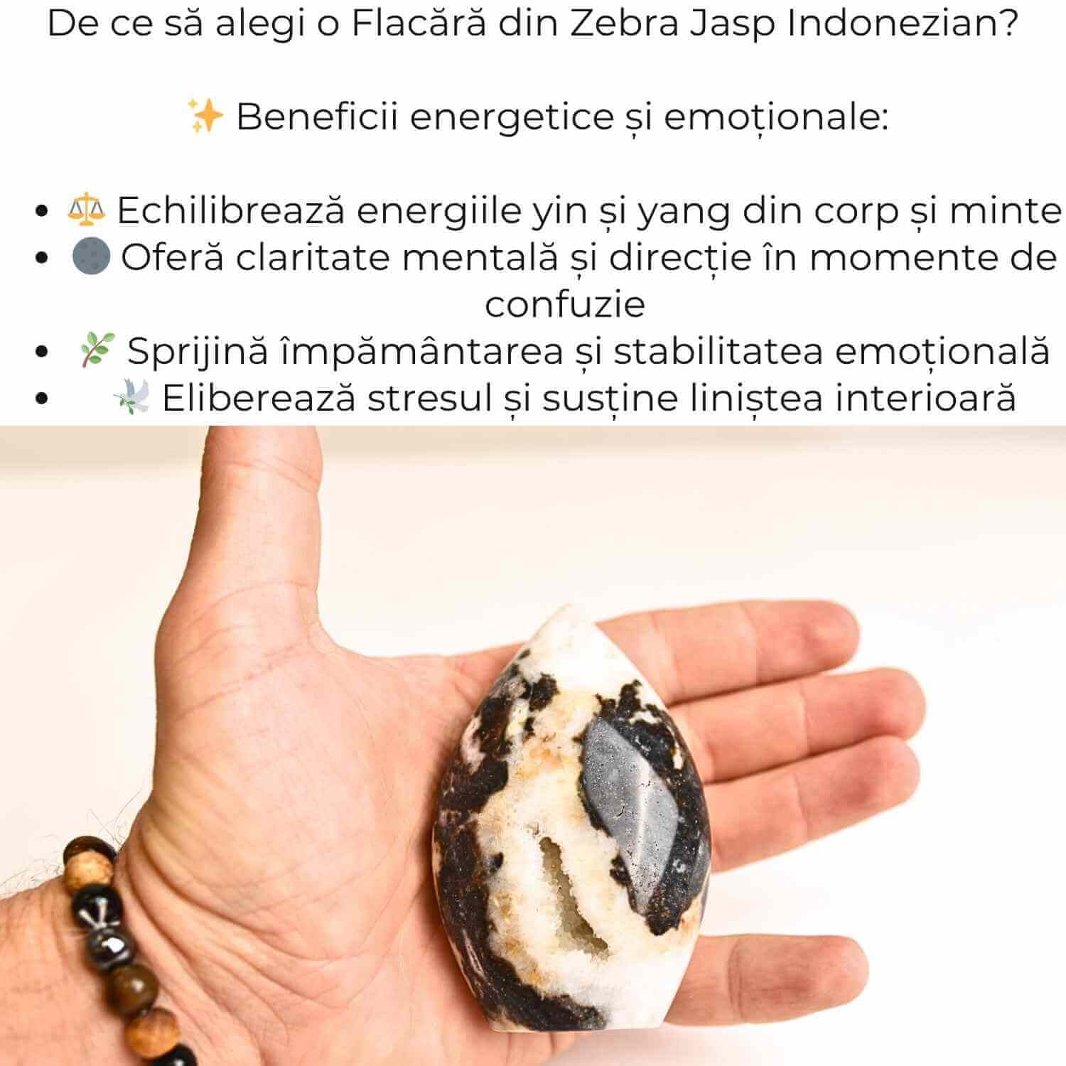 Flacara echilibrului – Zebra Jasp Indonezian pentru Claritate si Stabilitate 8-9 cm