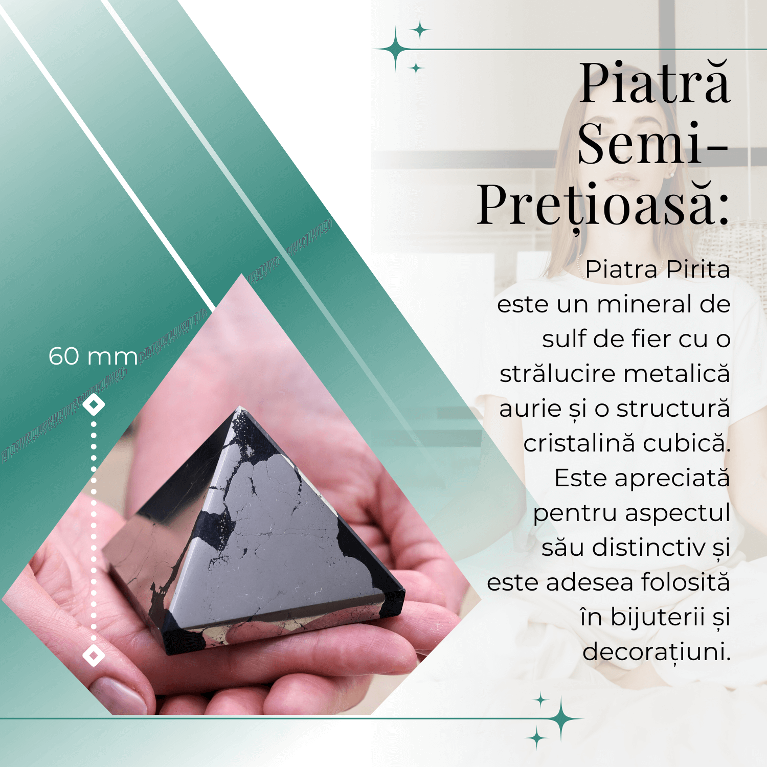Piramida Sculptata Manual 60mm din Piatra Pirita Naturala