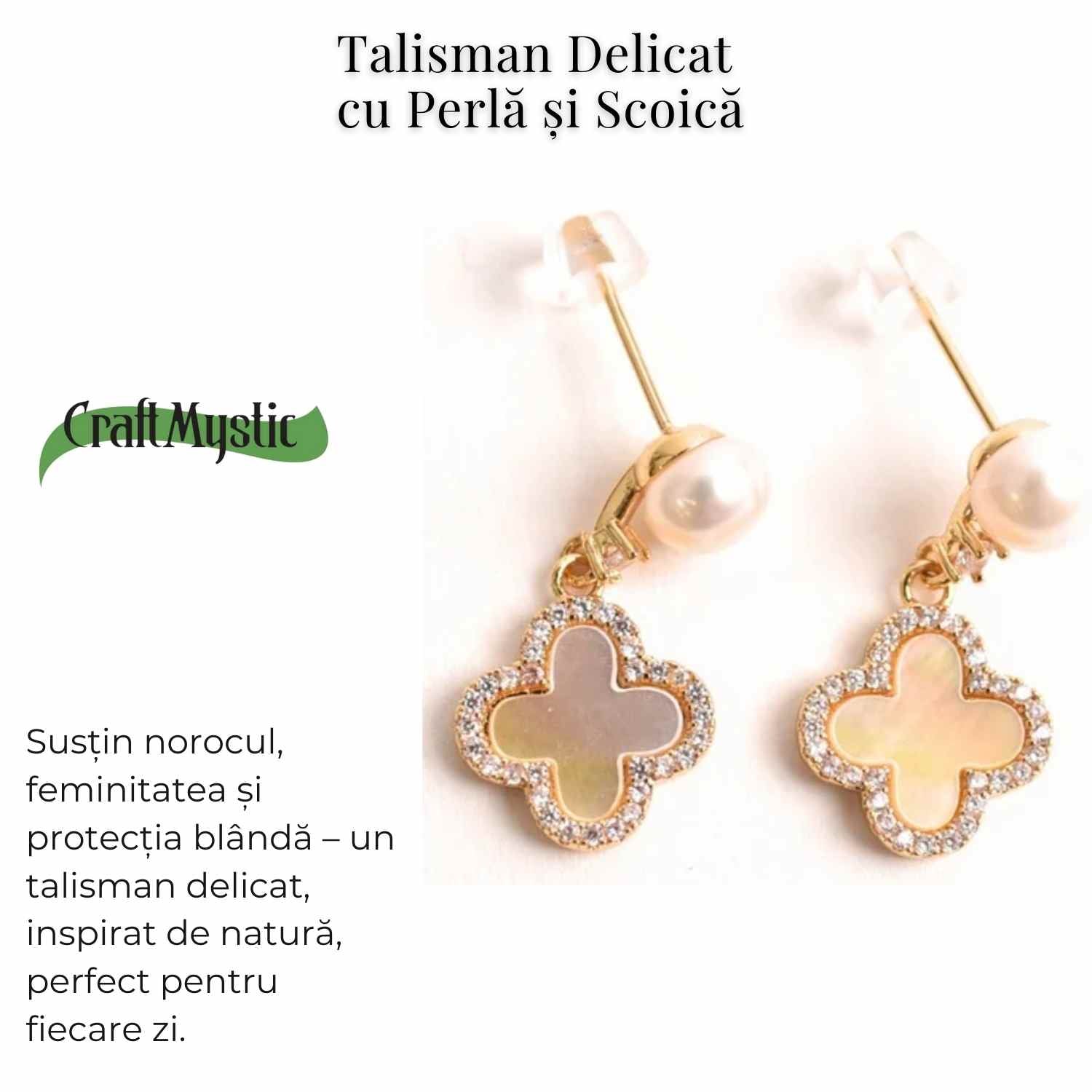 Talisman delicat cu perla si scoica – Cercei norocosi pentru fiecare zi