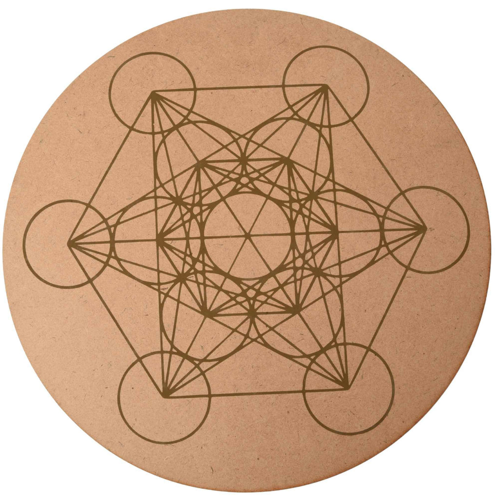 Grila din Lemn pentru Cristale cu Modelul Cubului lui Metatron, Diametru 25 cm
