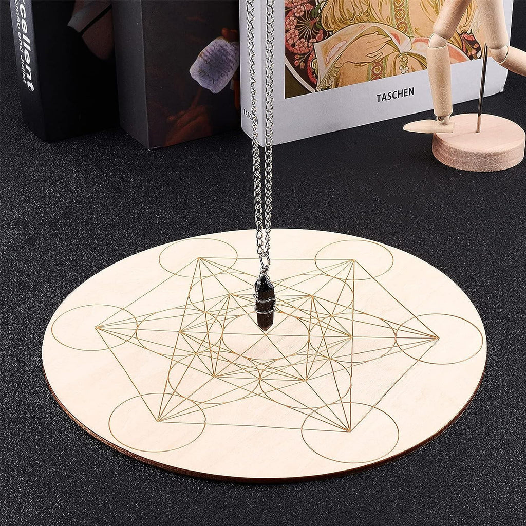 Grila din Lemn pentru Cristale cu Modelul Cubului lui Metatron, Diametru 25 cm
