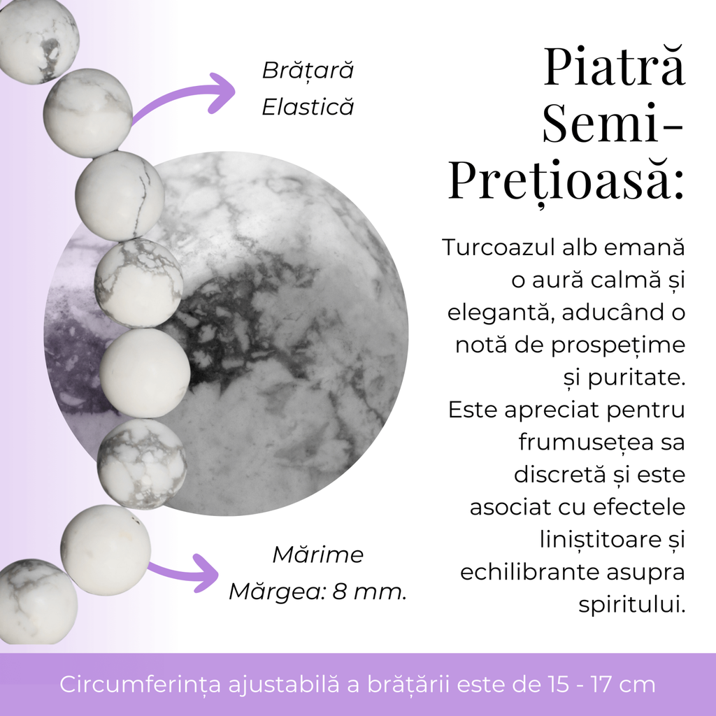 Bratara Elastica cu Margele Naturale de 8mm din Howlita