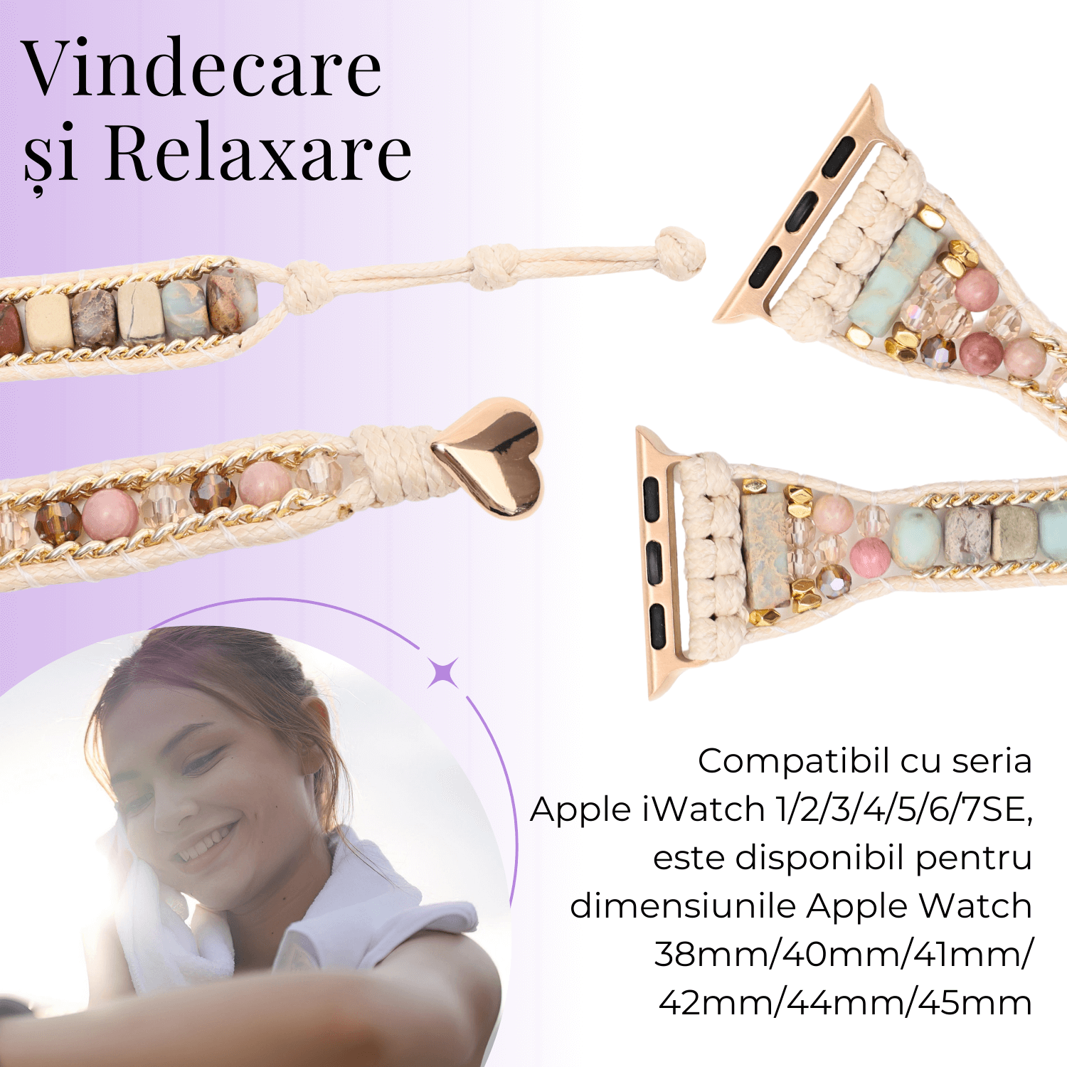 Bratara Boho cu Margele si Pietre Naturale, Compatibila Cureaua Apple Watch