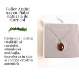 Vitalitate si Curaj Zilnic – Colier Oval cu Carneol si Argint 925
