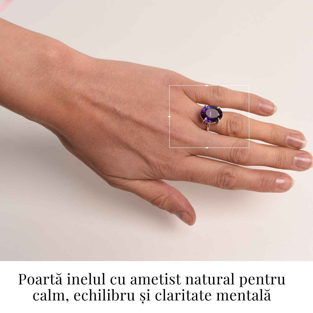 Inel Reglabil Argintiu cu Ametist Fatetat - Energie si Echilibru