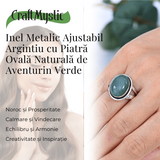 Inel Ajustabil Argintiu cu Aventurin Verde natural oval, pentru noroc si echilibru