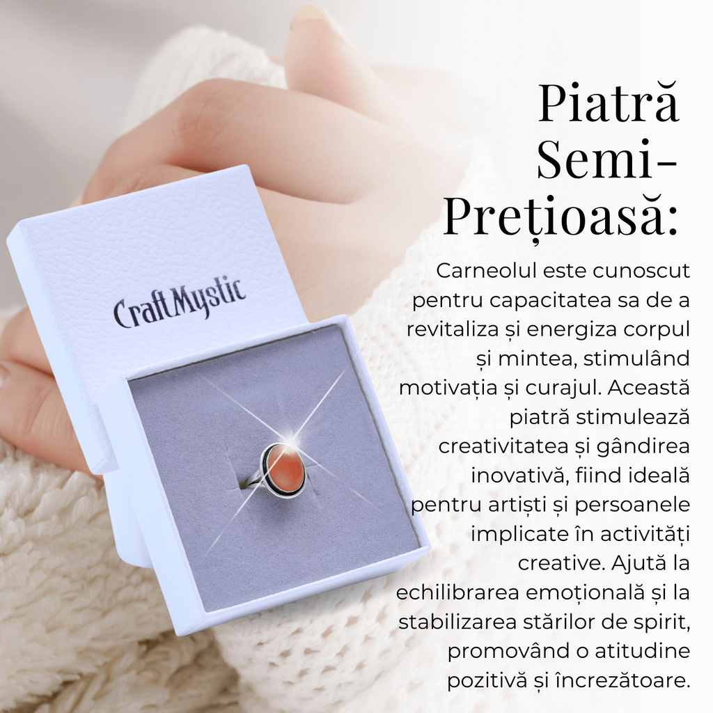 Inel Ajustabil Argintiu cu Carneol Natural, pentru energie si creativitate