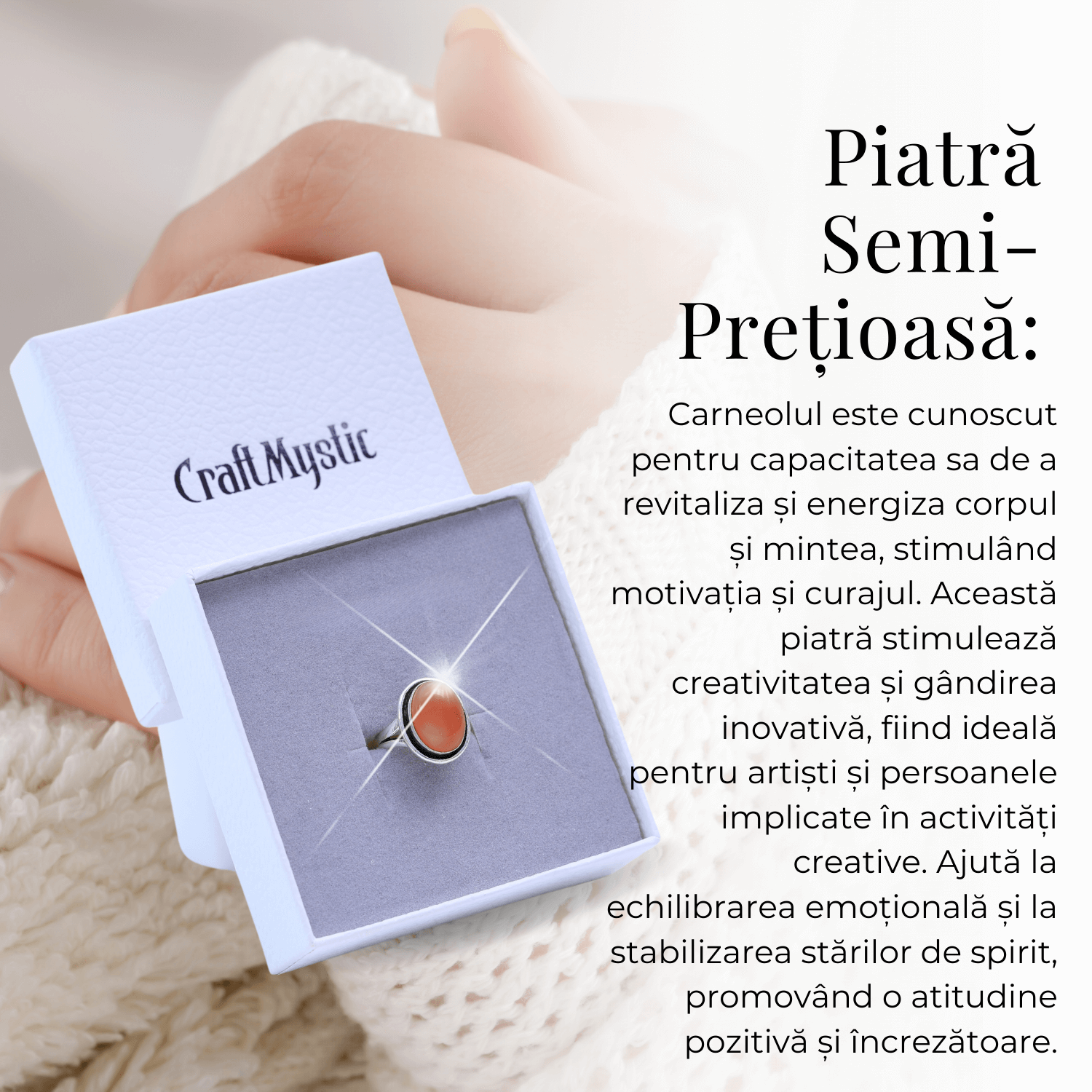 Inel Ajustabil Argintiu cu Carneol Natural, pentru energie si creativitate