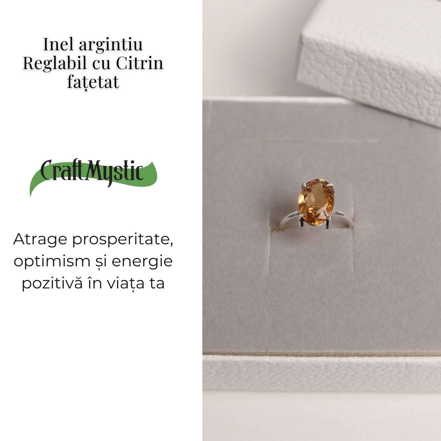Inel Reglabil cu Citrin Natural Fatetat pentru Energie Pozitiva