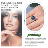 Inel Ajustabil Argintiu cu Labradorit natural oval, pentru protectie si intuitie