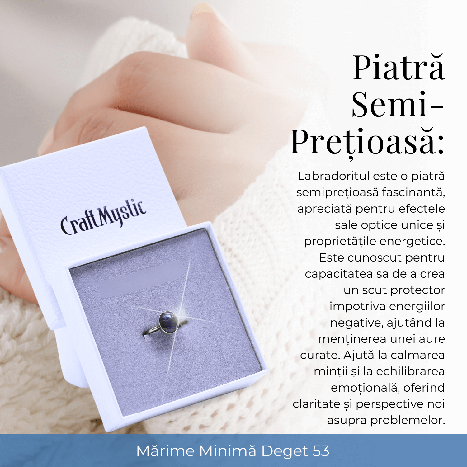 Inel Ajustabil Argintiu cu Labradorit natural oval, pentru protectie si intuitie