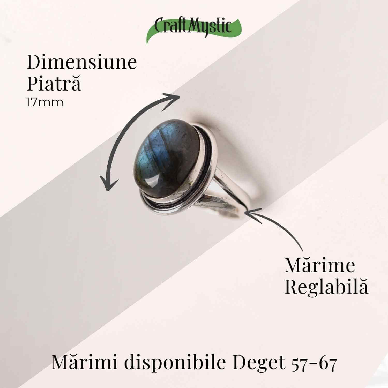 Inel ajustabil argintiu cu labradorit natural – intuitie si protectie