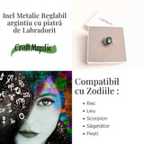 Inel ajustabil argintiu cu labradorit natural – intuitie si protectie