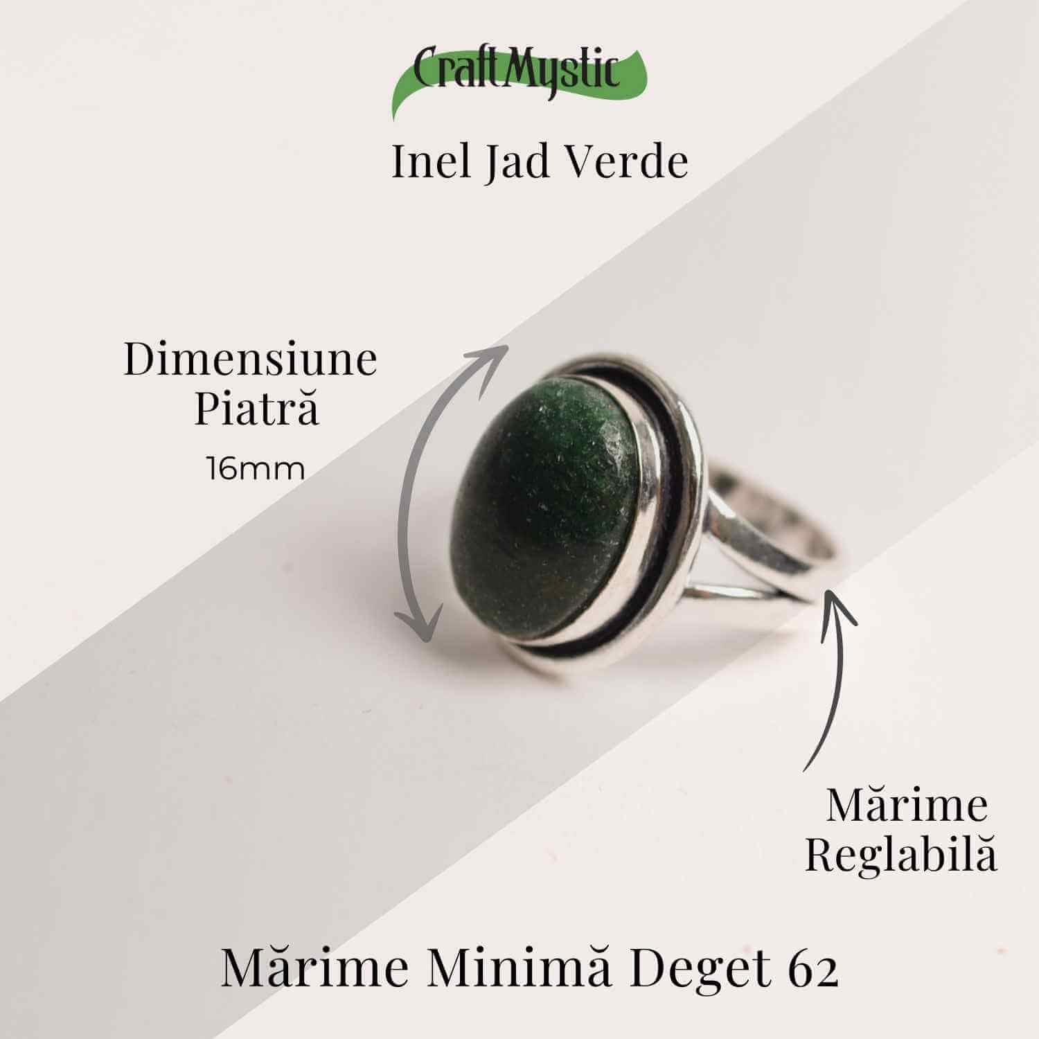 Inel Ajustabil Argintiu cu Jad Verde – Echilibru si protectie energetica