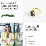 Inel Ajustabil Auriu cu Granat Brut - Putere si Energie Pozitiva
