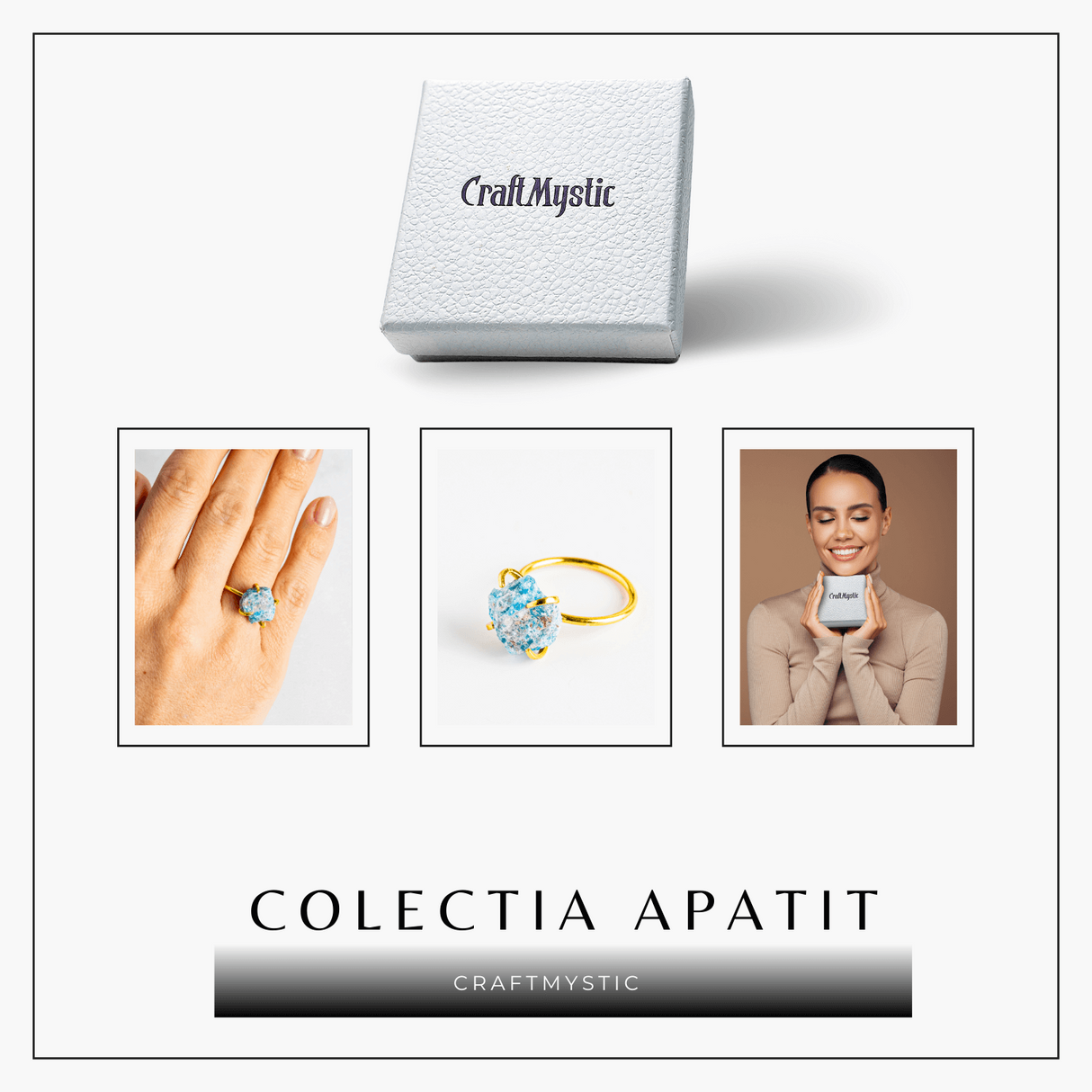 Inel Ajustabil Auriu cu Apatit Brut – Energie Pozitiva, Claritate Mentala si Creativitate