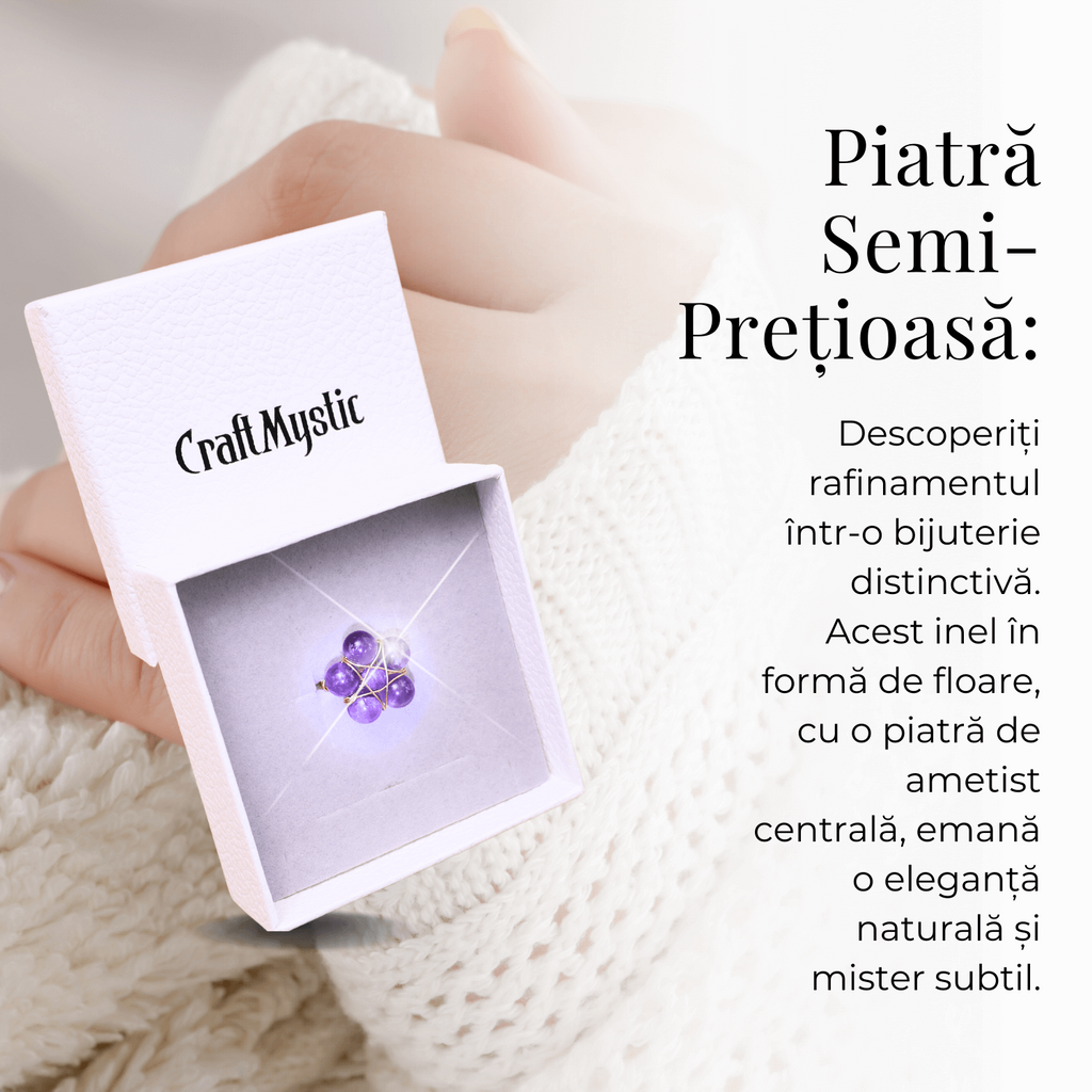 Inel Auriu cu Design Floral din Ametist