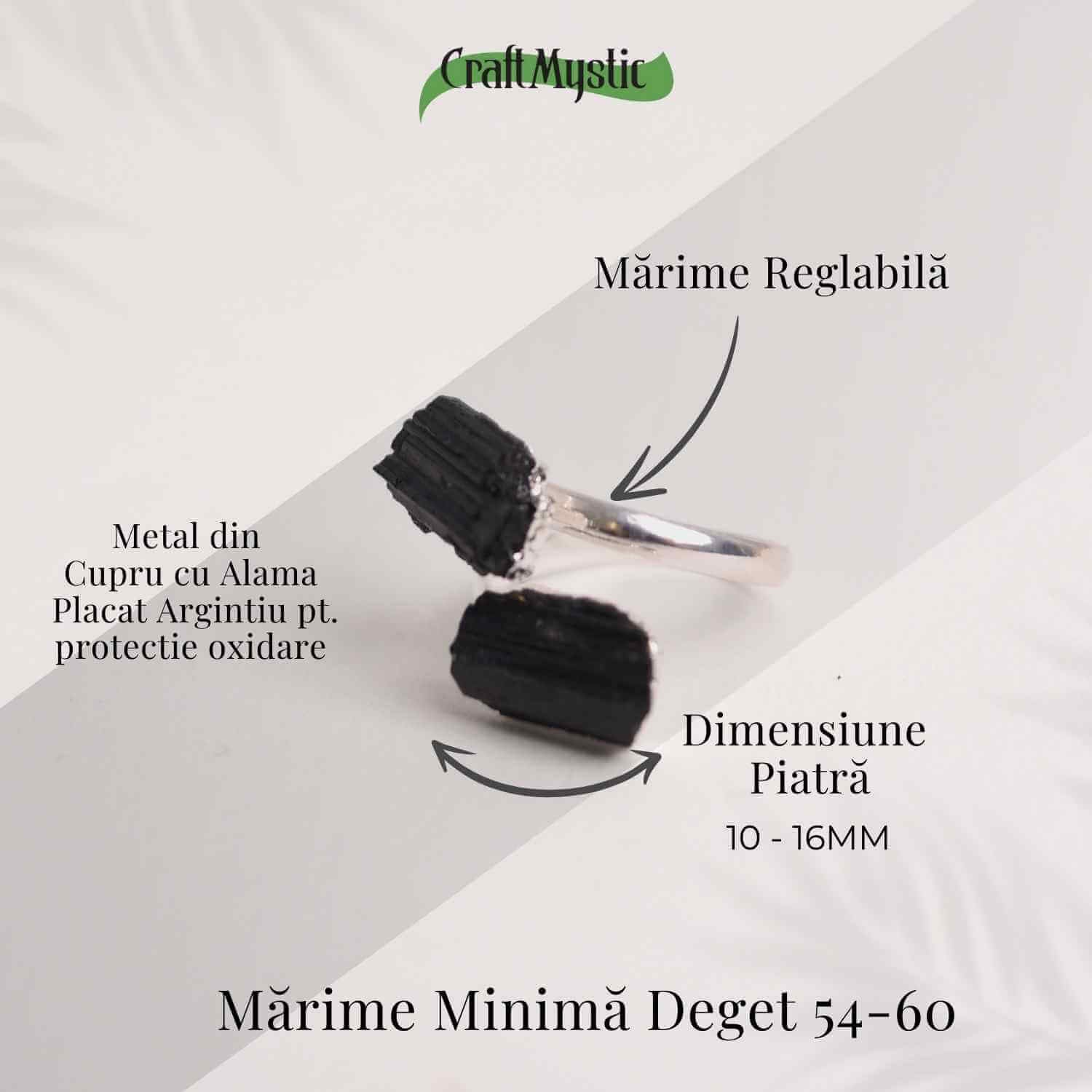 Inel Argintiu cu Dubla Turmalina Neagra - Protectie si Eleganta