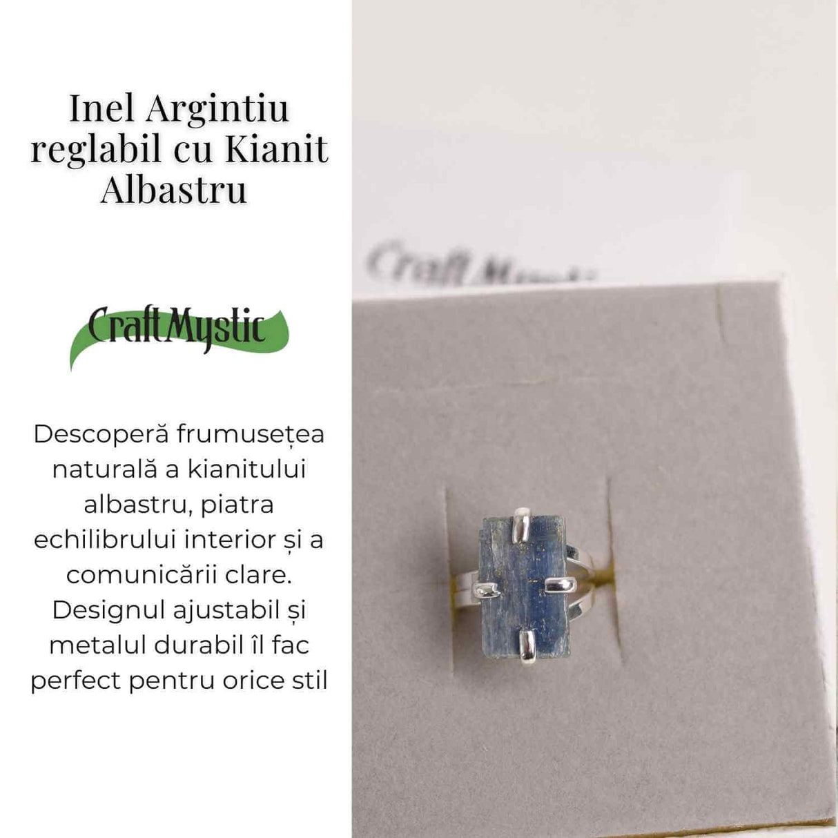 Inel Argintiu cu Kianit (cianit) Albastru - Claritate si Echilibru