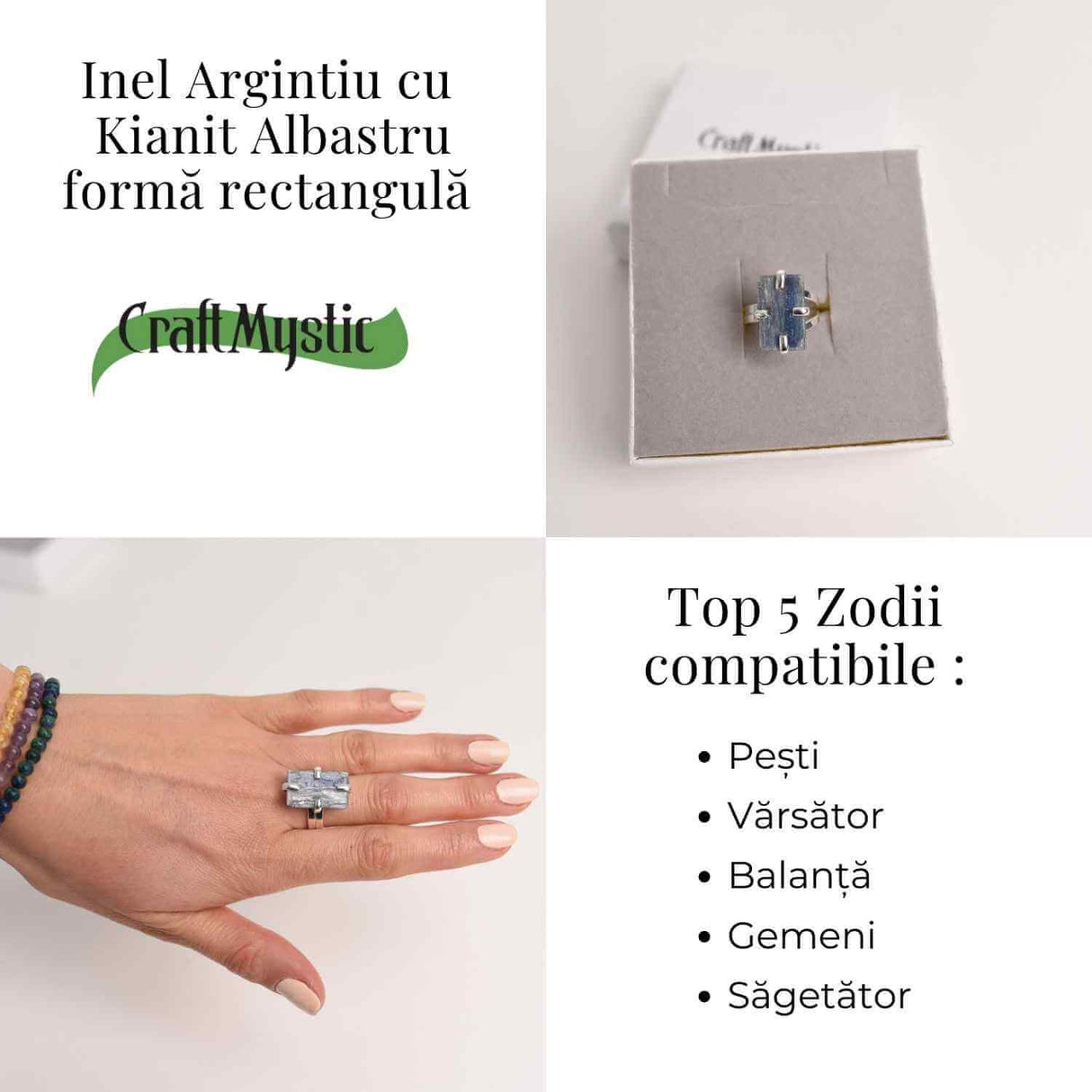 Inel Argintiu cu Kianit (cianit) Albastru - Claritate si Echilibru