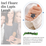 Inel Elegant in Forma de Floare cu Model Auriu si Lapis Lazuli Natural