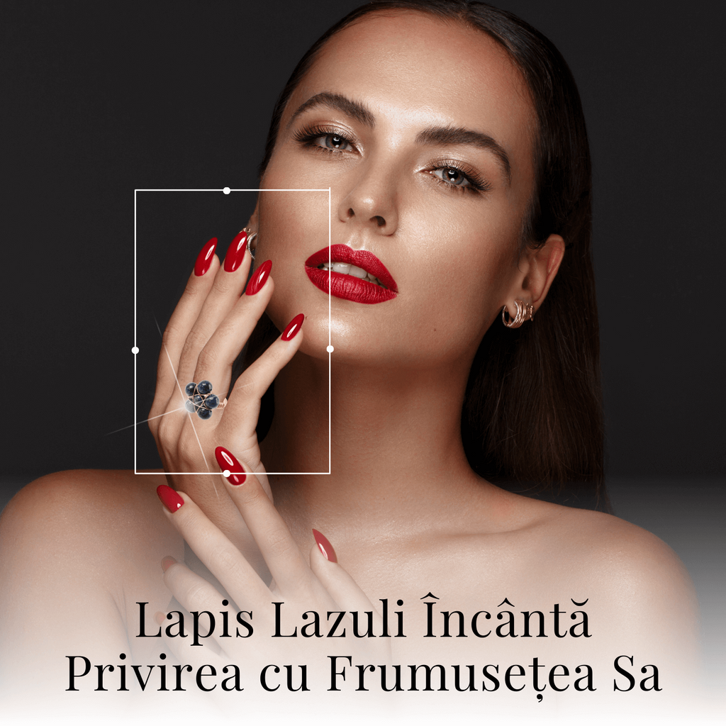 Inel Elegant in Forma de Floare cu Model Auriu si Lapis Lazuli Natural