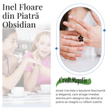  Inel Model Floare Metal Auriu cu Pietre din Obsidian