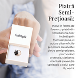  Inel Model Floare Metal Auriu cu Pietre din Obsidian