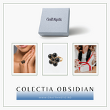  Inel Model Floare Metal Auriu cu Pietre din Obsidian