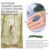 Inel argintiu ajustabil cu Labradorit design frunza, pentru protectie si intuitie