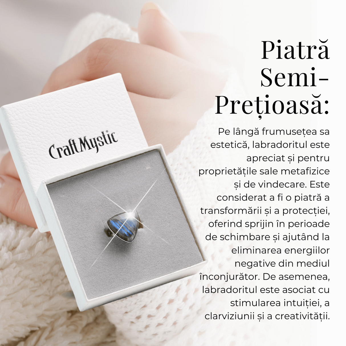 Inel Argintiu Reglabil cu Labradorit - Transformare si Protectie Spirituala