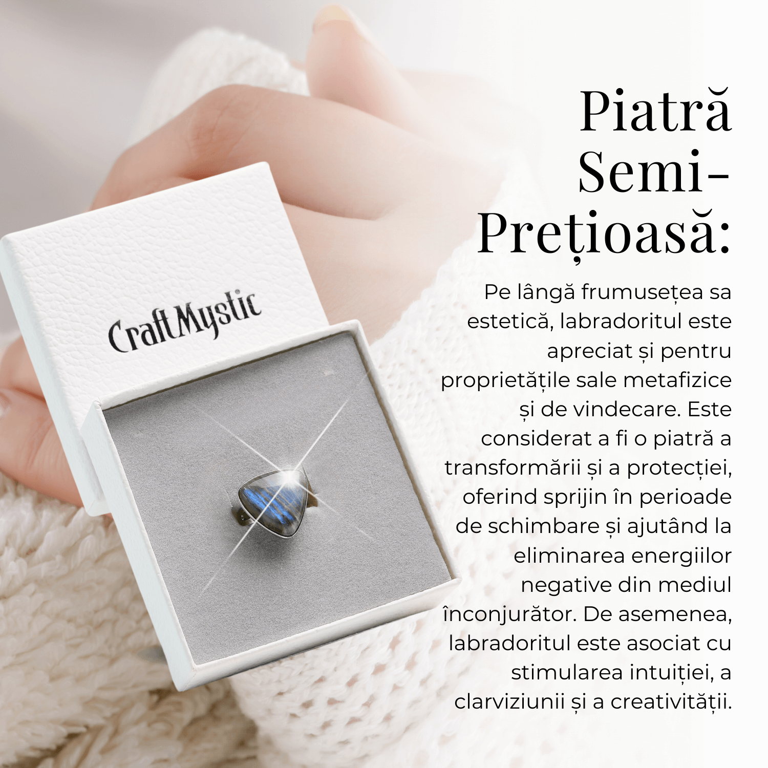 Inel Argintiu Reglabil cu Labradorit