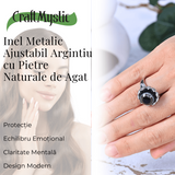 Inel argintiu ajustabil cu Agat natural, pentru echilibru si claritate