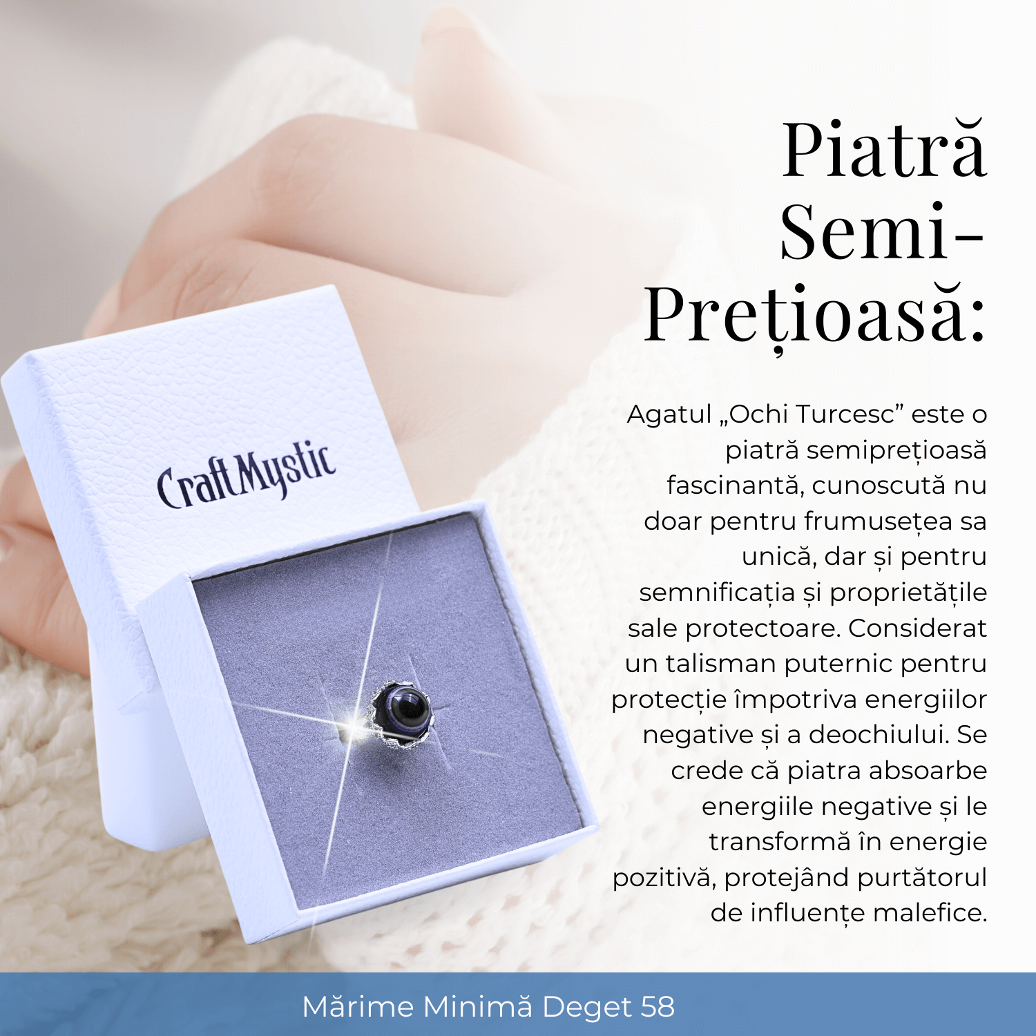 Inel argintiu ajustabil cu Agat natural, pentru echilibru si claritate