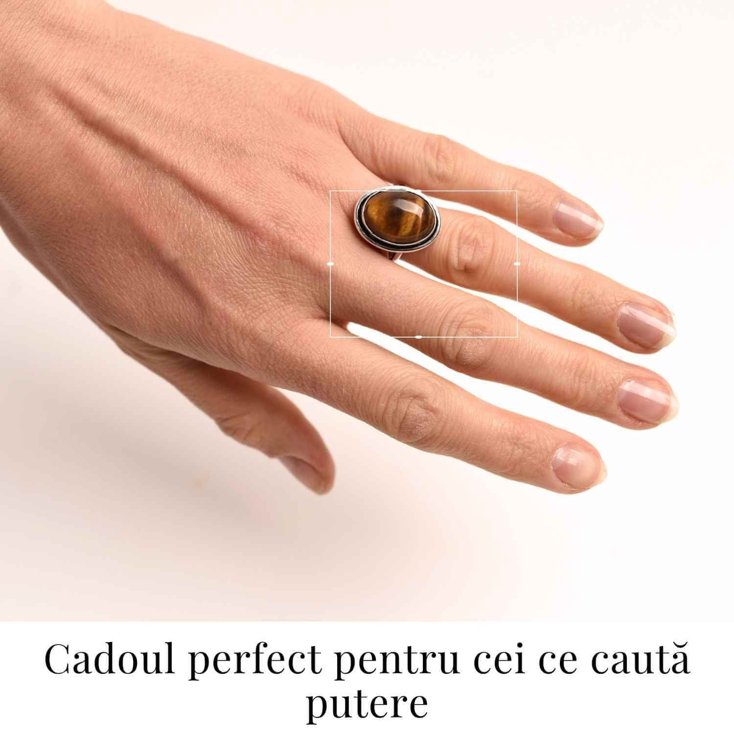 Inel ajustabil argintiu cu Ochi de Tigru – putere si protectie