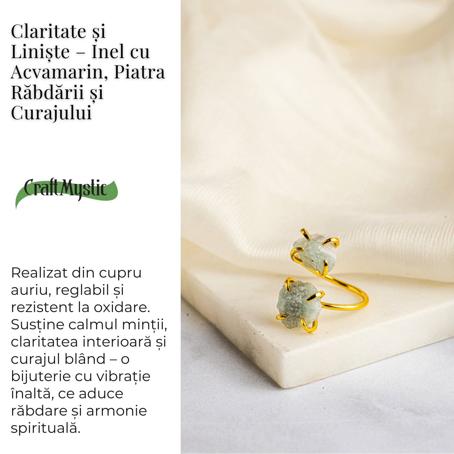 Claritate si Liniste – Inel cu Acvamarin, Piatra Rabdarii si Curajului
