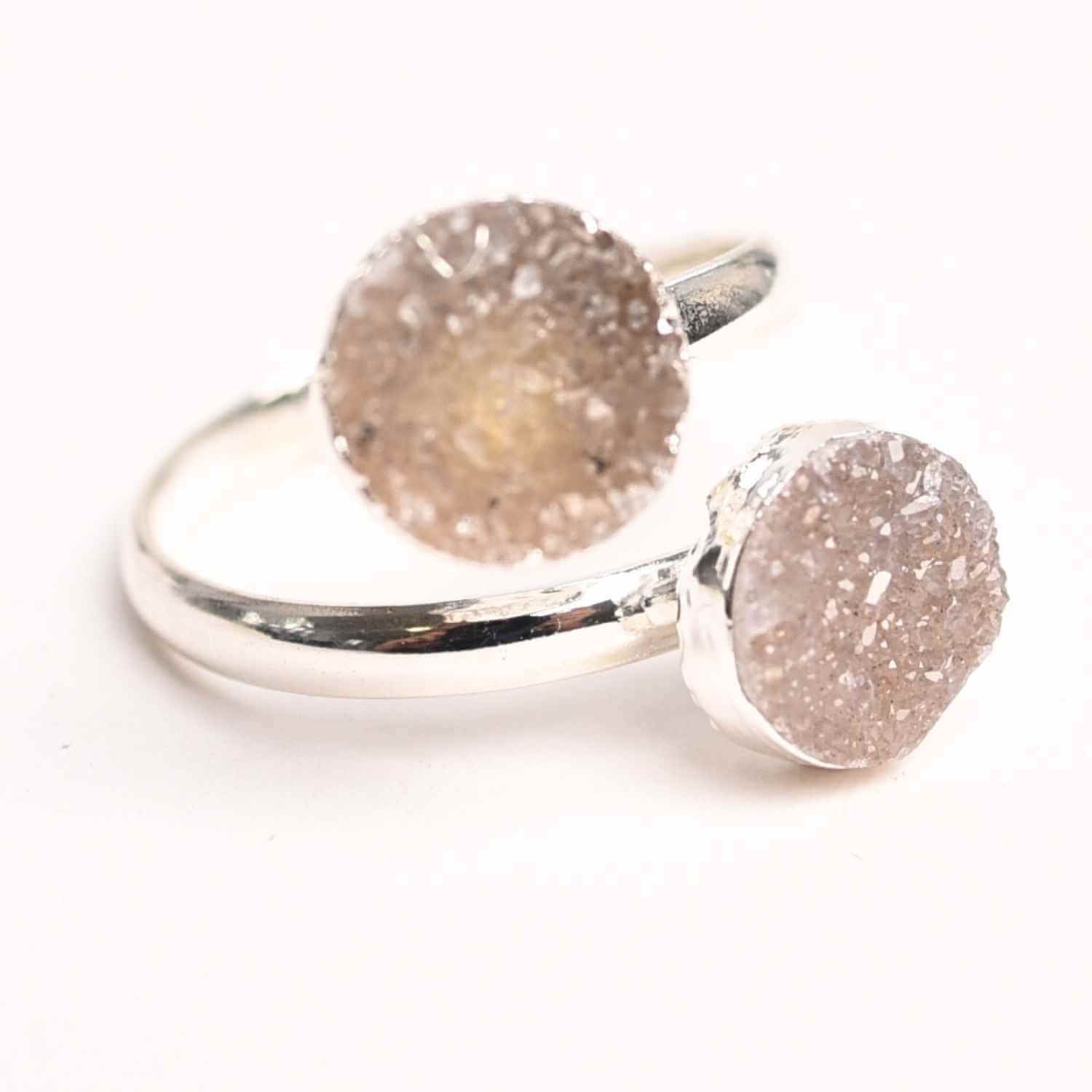 Inel Argintiu cu Dublu Agat Druzy – Energie si Eleganta Unica