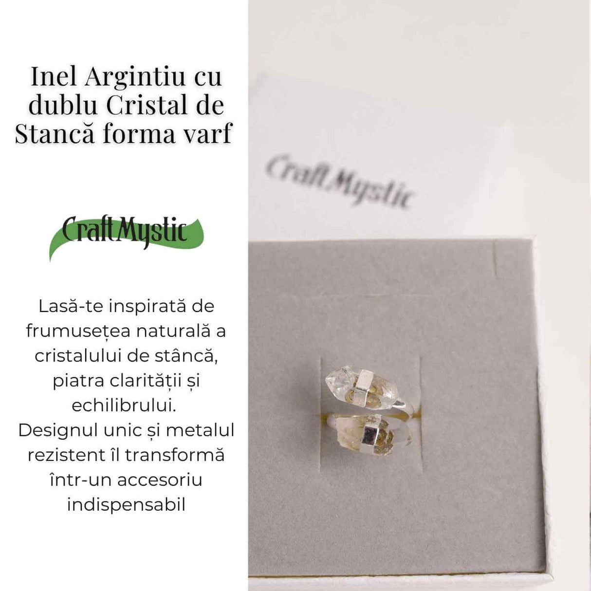 Inel Argintiu Reglabil cu Dublu Cristal Stanca - Claritate si Armonie