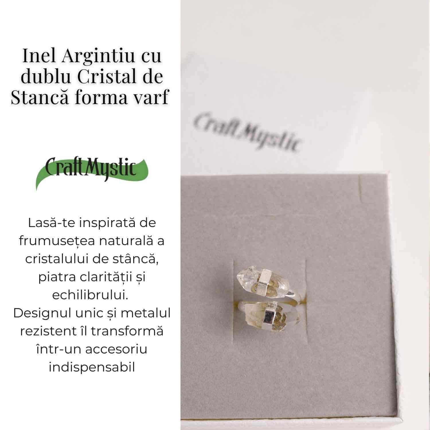 Inel Argintiu Reglabil cu Dublu Cristal Stanca