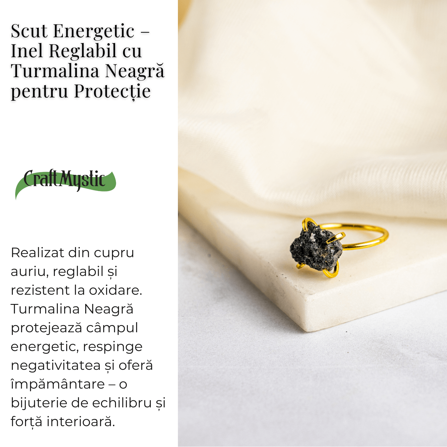 Scut energetic – Inel reglabil cu Turmalina Neagra pentru Protectie