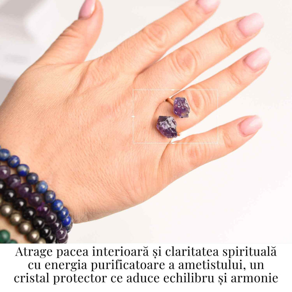 Inel reglabil cu dublu Ametist – Claritate mentala si echilibru spiritual